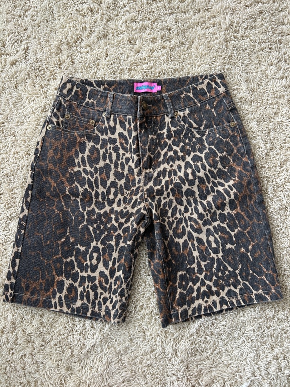 Edikted Leopard Print Jorts Brown/Black Size XS